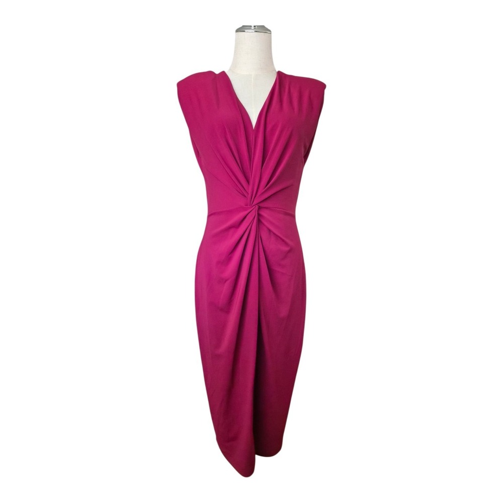 Iris Setlakwe‎ Fuchsia Ruched Twist Sheath Dress Shoulder Pad Midi Cocktail M